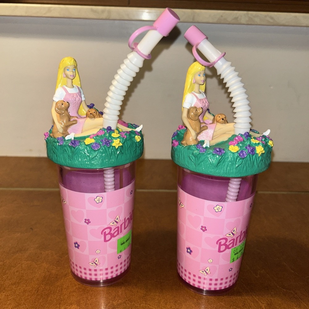 2 Barbie Vintage 1990s Half-Sculpted Tumbler Cup BRAND NEW Zak Designs